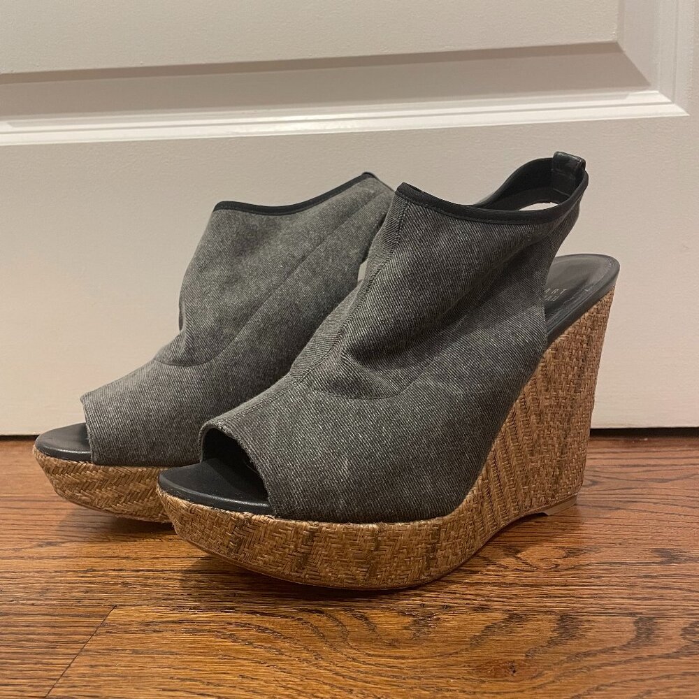Stuart Weitzman Glove Stretch Wedge Denim Grey Wedges
